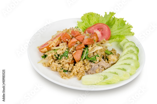 Fried rice with sausage isolated on white background,clipping path