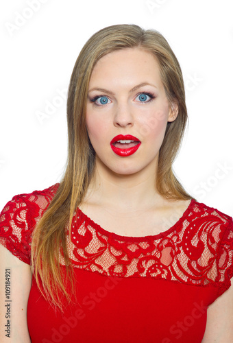 attractive young woman making expression