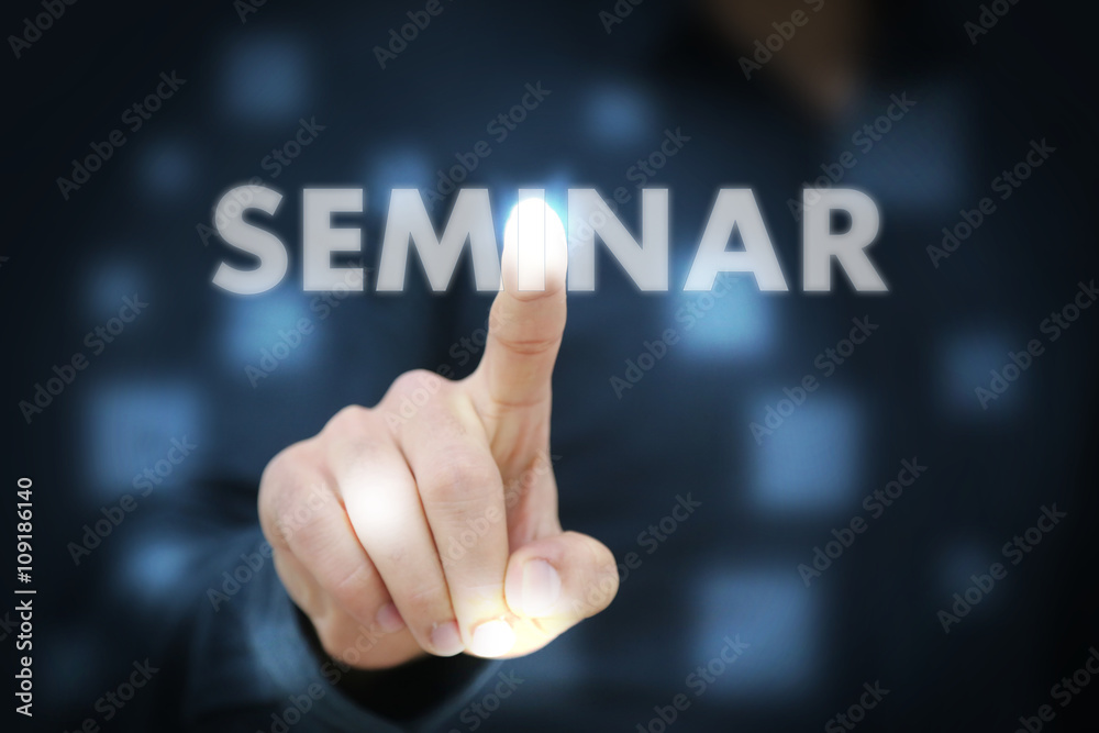 Businessman touching Seminar Businessman touching Seminar