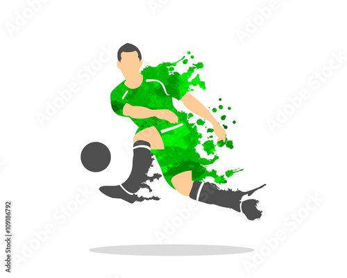 Fototapeta Naklejka Na Ścianę i Meble -  vector illustration of soccer (football) player in an action with splash and watercolor
