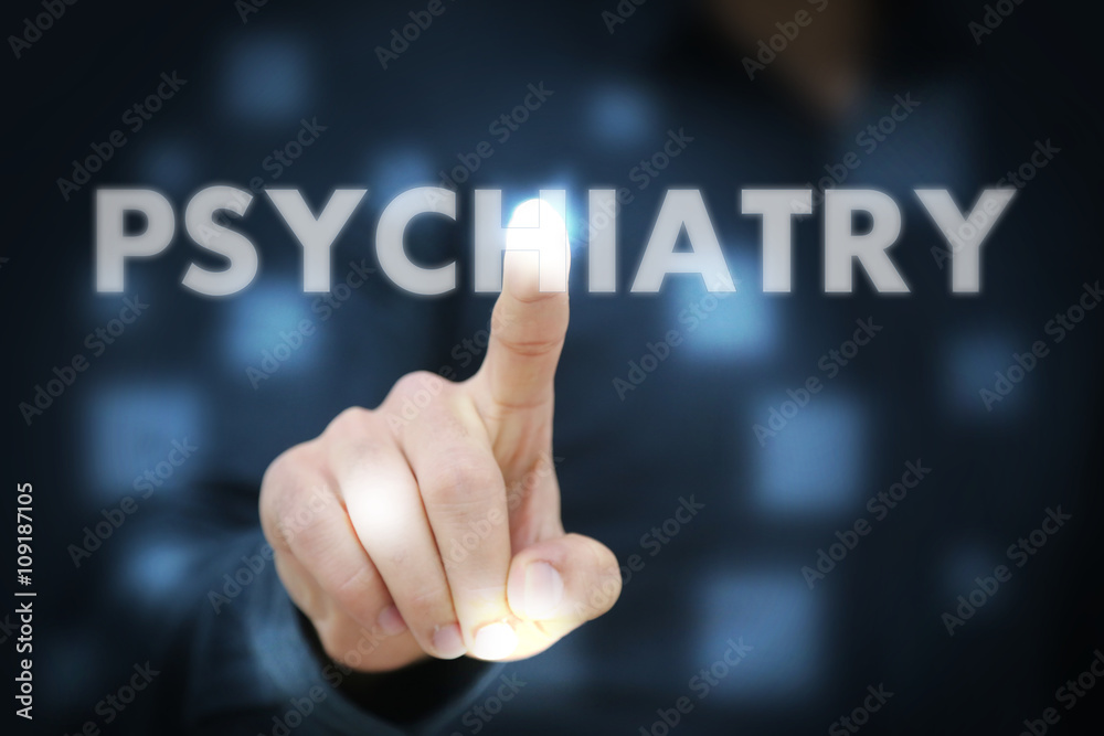 Businessman touching Psychiatry Businessman touching Psychiatry