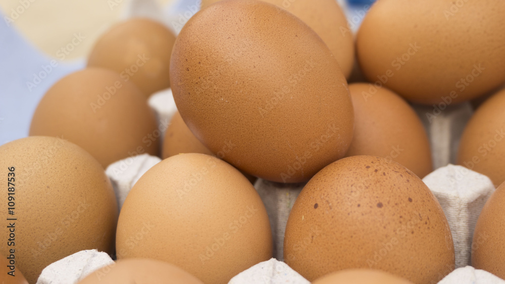 brown egg, chicken egg in a tray, pack of eggs