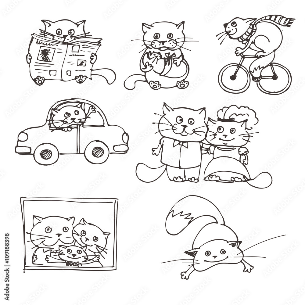 hand drawn set sketches of cats. vector eps 10