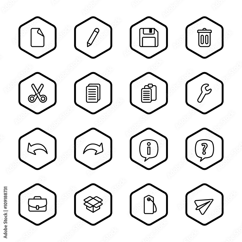 black line web icon set with hexagon frame for web design, user interface (UI), infographic and mobile application (apps) black line web icon set with hexagon frame for web design, user interface (UI), infographic and mobile application (apps)