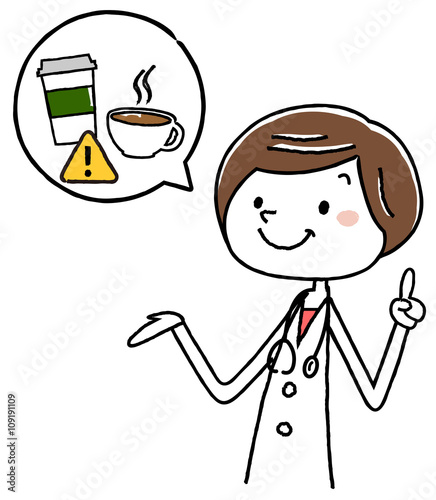 イラスト素材：女医　警告　注意　コーヒー