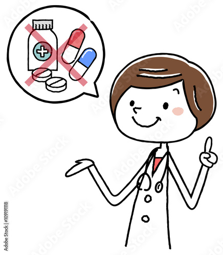イラスト素材：女医　警告　注意　薬