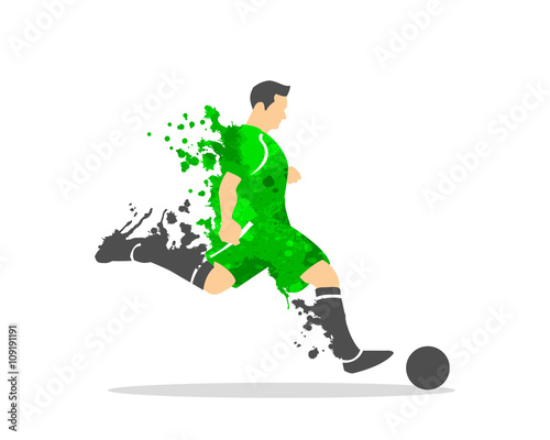 vector illustration of soccer (football) player in an action with splash and watercolor