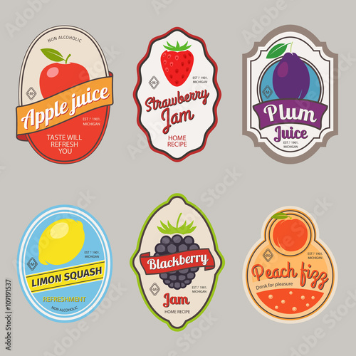 Retro fruit posters or vintage fruit labels. Vector illustration