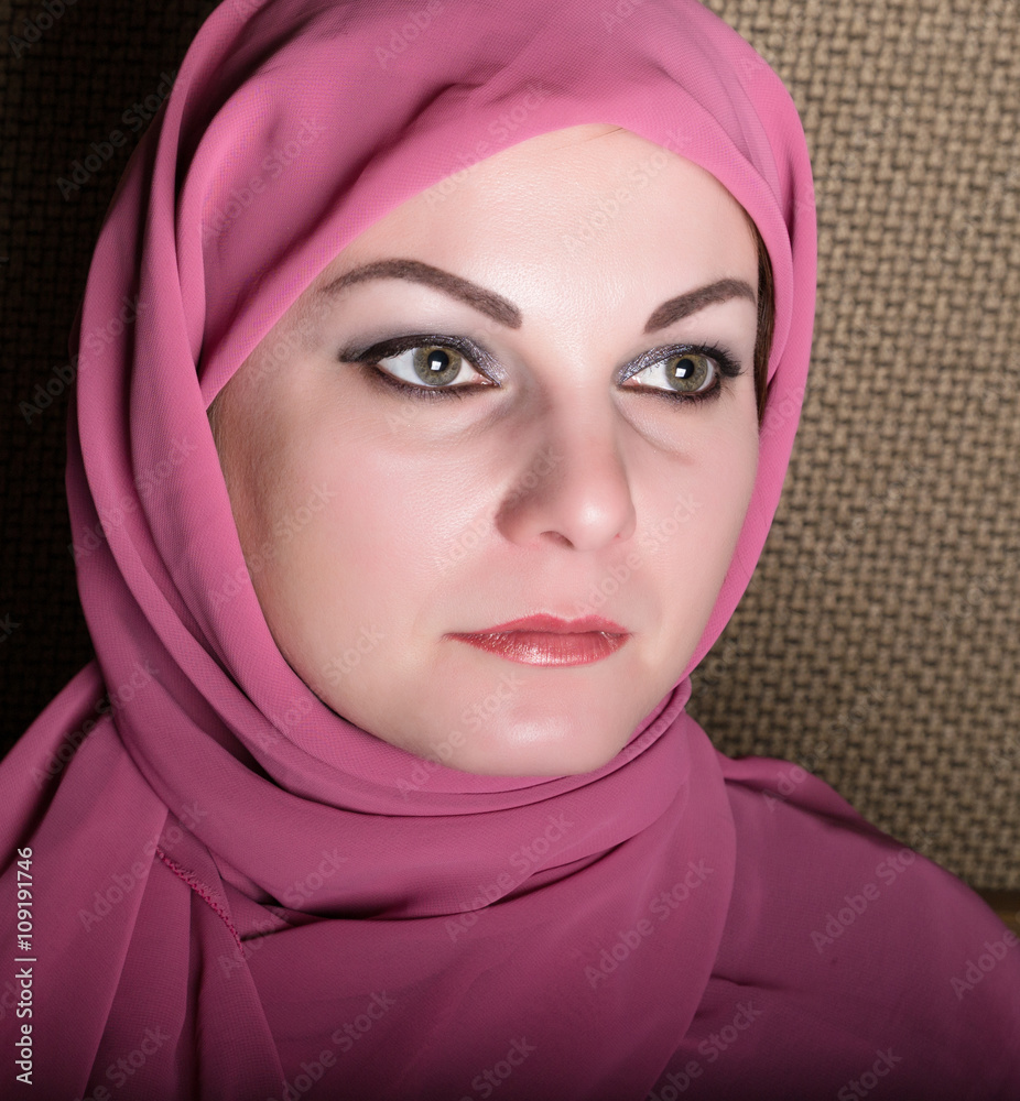 close-up beautiful mysterious eyes eastern woman wearing a hijab