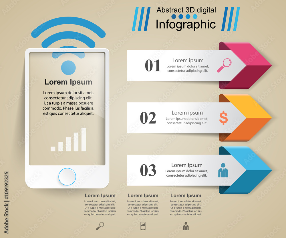 Fototapeta premium 3D infographic design template and marketing icons. Smartphone icon.