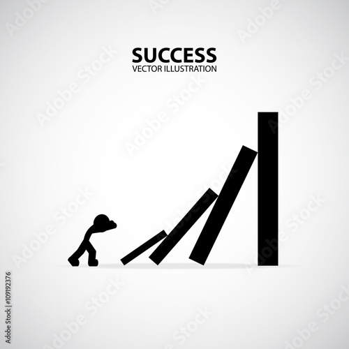 Business man toppling dominoes. Domino effect. Silhouette Graphic Design. Success Concept.