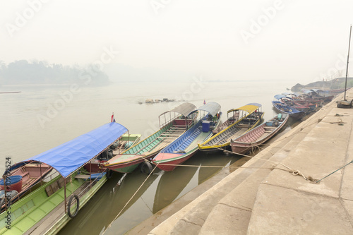 Heavily polluted air from forest fire cover Mekong river, Chiangkhong