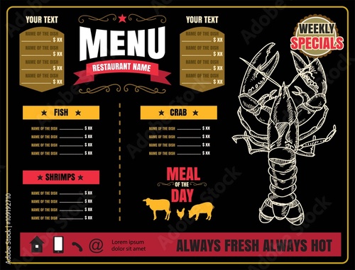 Restaurant Fast Foods menu on chalkboard vector format eps10