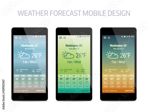 Template of weather forcast mobile aplication.