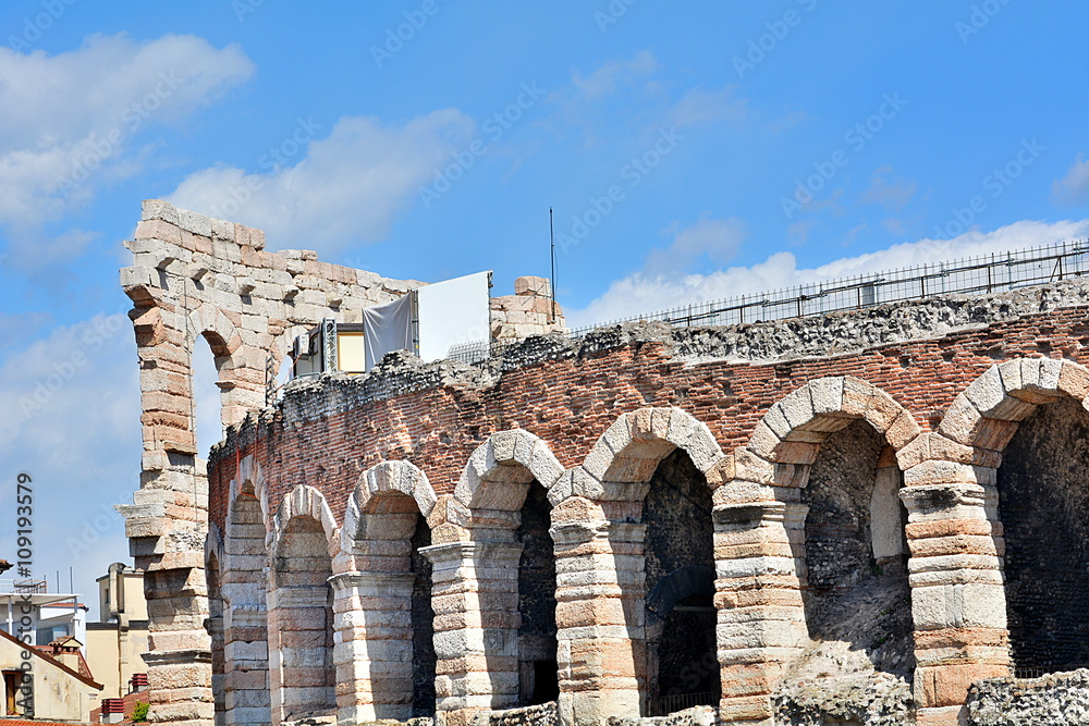 The most famous monument in Verona, the Arena, the roman amphitheater and the opera, Italy.