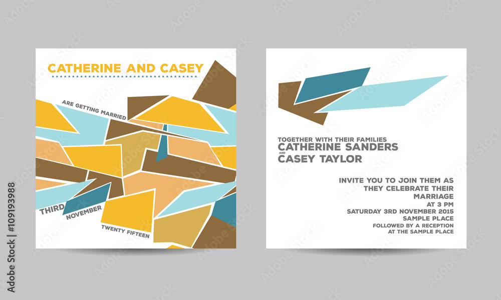 Wedding invitation card with abstract geometric background