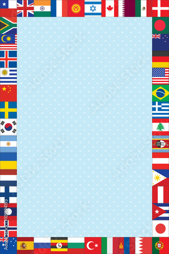 blue polka dot background with world flags frame