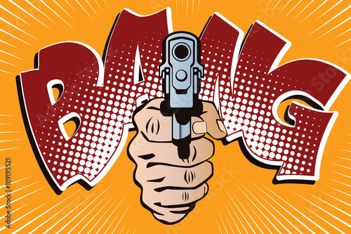 Weapon in hand in the style of pop art.