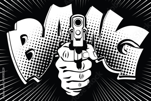 Weapon in hand in the style of pop art.