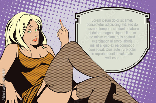A girl in stockings showing rude gesture.