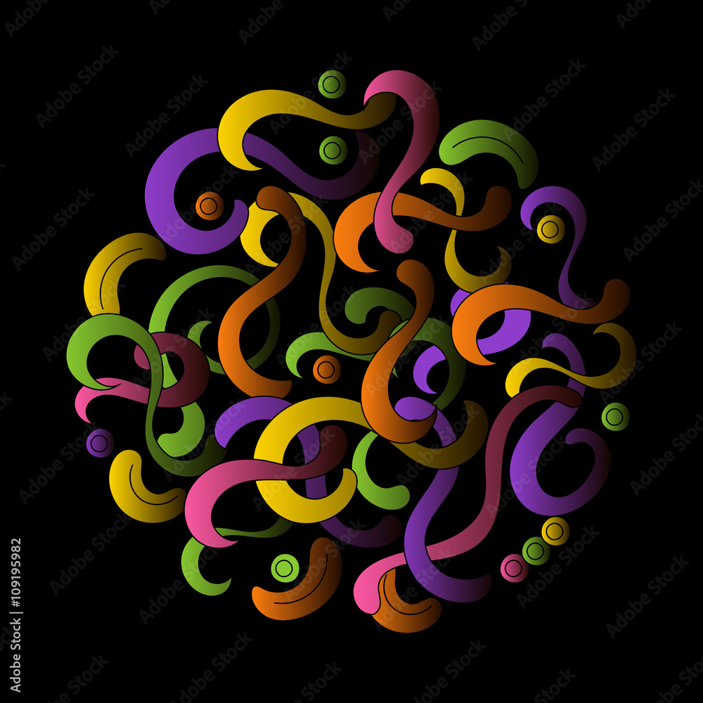 Curls in a circle. Vector, illustration. Sketchy vector hand dra