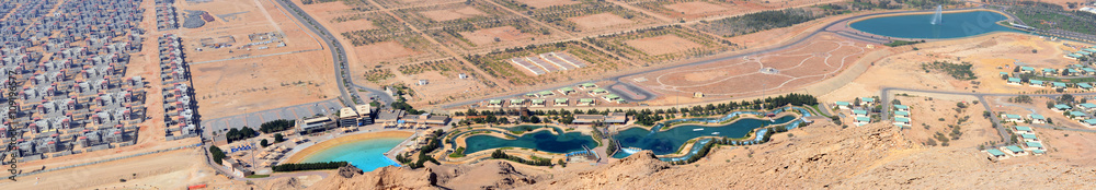 Panoramatic view. Green Mubazzarah park, Al Ain. United Arab Emirates