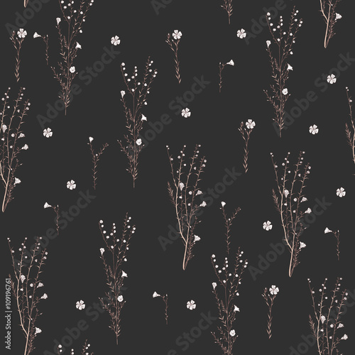 seamless floral pattern with hand drawn branch of flax