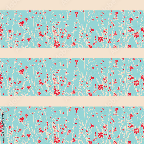 floral seamless pattern with hand drawn branch of flax