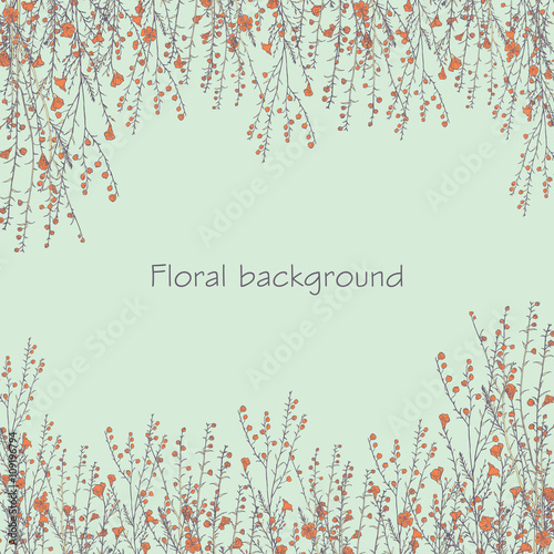 floral background with hand drawn branch of flax