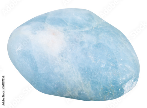 tumbled aquamarine (blue Beryl) gemstone isolated