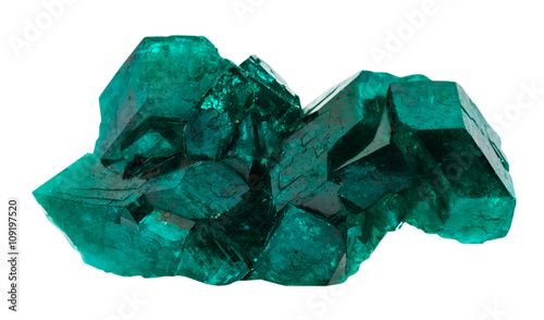 emerald-green dioptase gemstone isolated on white