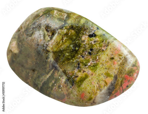 polished unakite (epidosite) gemstone isolated photo