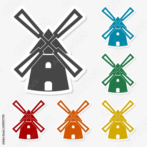 Multicolored paper stickers - Windmill icon