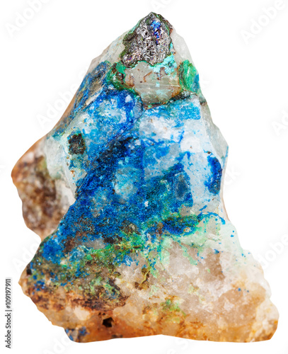 Tennantite crystal, green tirolite, blue Azurite photo