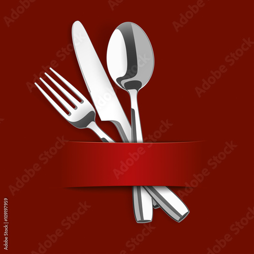 Dark Red Cover Fork Knife Spoon Banner