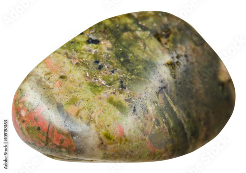 tumbled unakite (epidosite) gemstone isolated