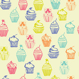 colorful seamless pattern with cupcakes