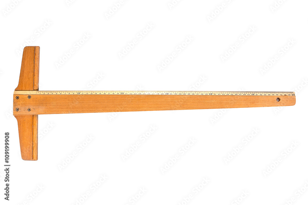 Obraz premium Wooden T Square ruler Tool with inch and centimeter measures for