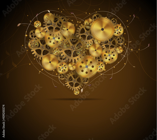 Abstract mechanical heart with floral elements