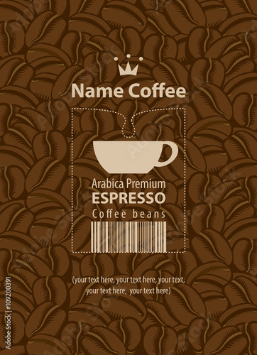 design label for coffee beans with cup