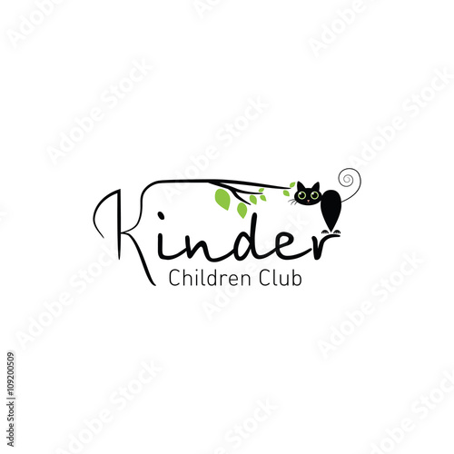 Kinder - logo children club with fun cat