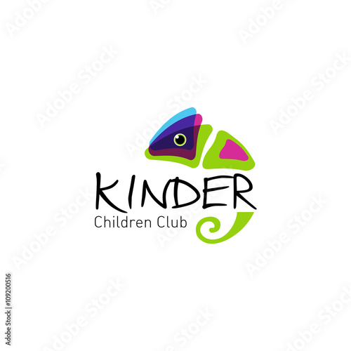 Kinder - logo children club with fun chameleon