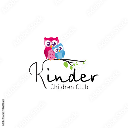 Owls in branch - logo for children club 
