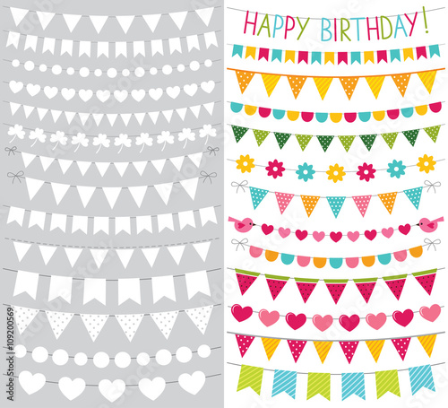 Bunting flags set (colorful decoration and blank templates)