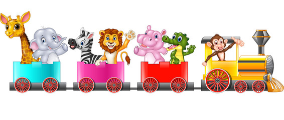 Wandcirkels Cartoons Afrikaanse diertjes in vrolijk treintje  © tigatelu