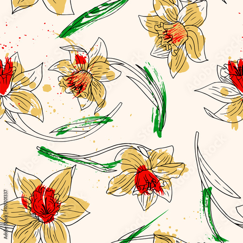 floral seamless pattern with narcissus