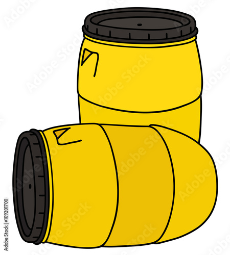Yellow plastic barrels / Hand drawing, vector illustration