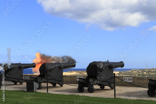 Gun Fire of saluting Lascaris Battery in Valletta, Malta photo