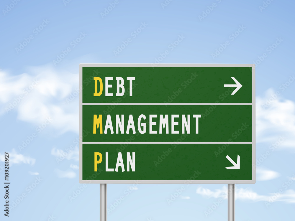 Fototapeta premium 3d illustration debt management plan road sign