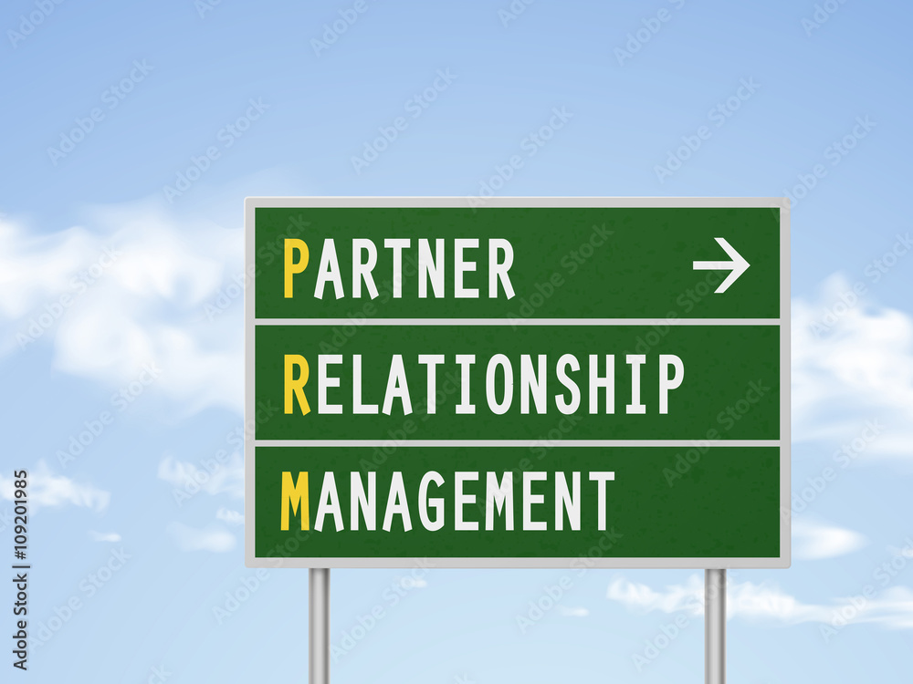 Fototapeta premium 3d illustration road sign with partner relationship management
